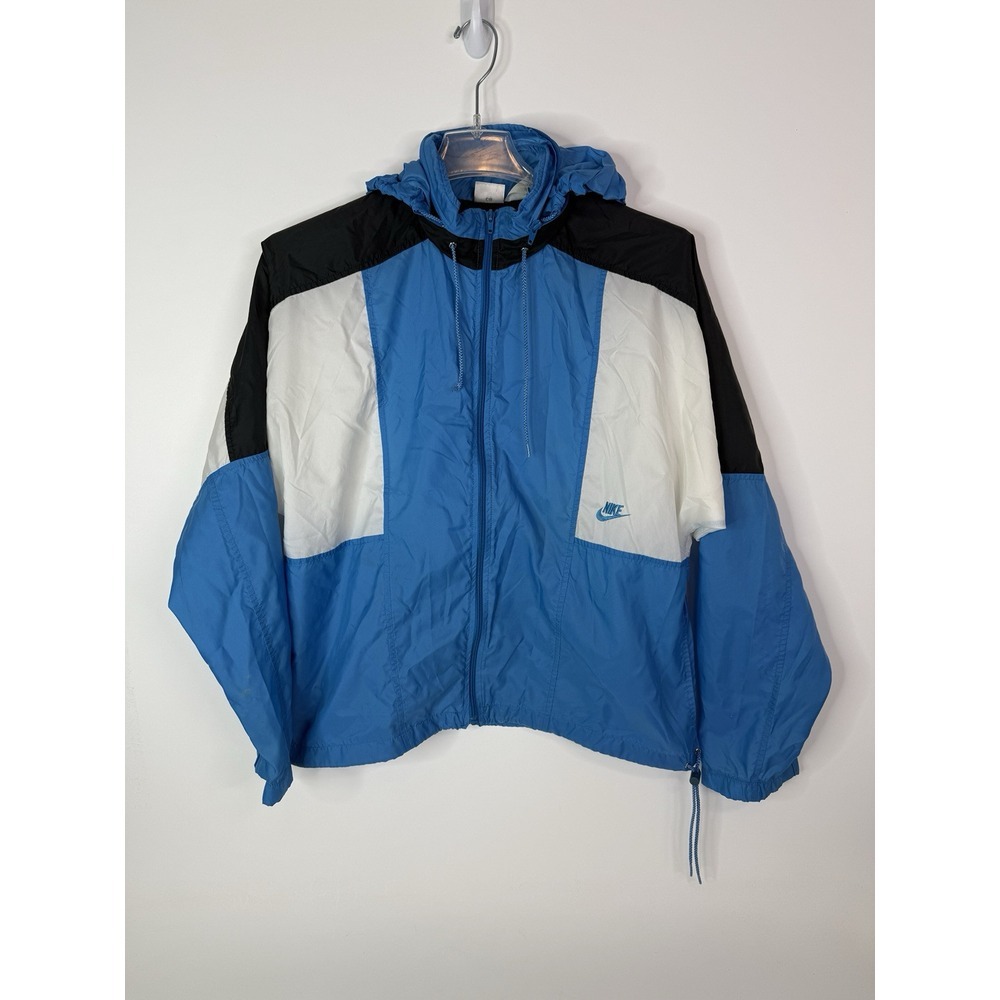 Vintage Nike Windbreaker Jacket Mens  Medium Colorblock Full Zip Hidden Hood 90s
